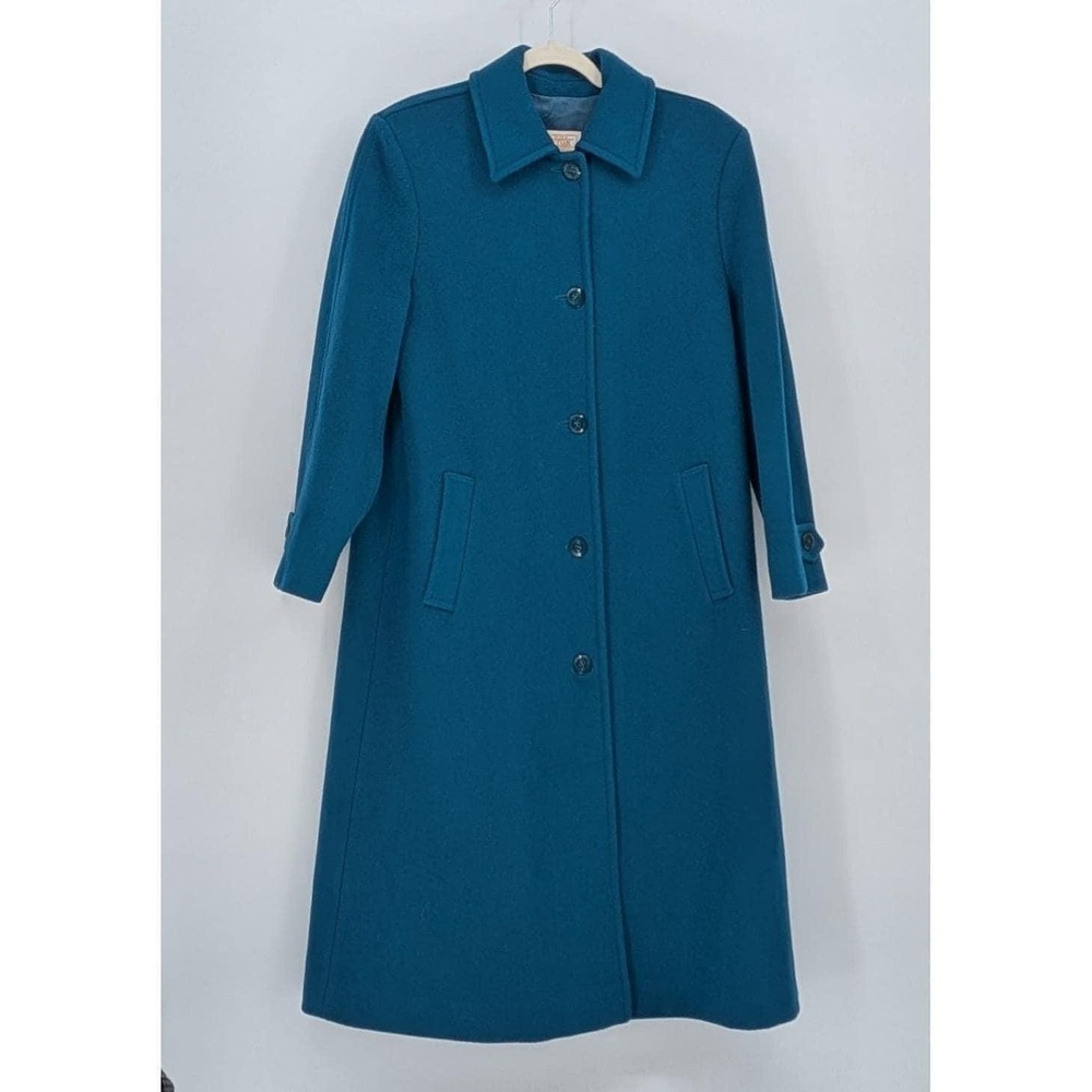 Vintage 70s Pendleton $350 Size 14 Teal Blue Virgin Wool‎ Full Length Coat USA